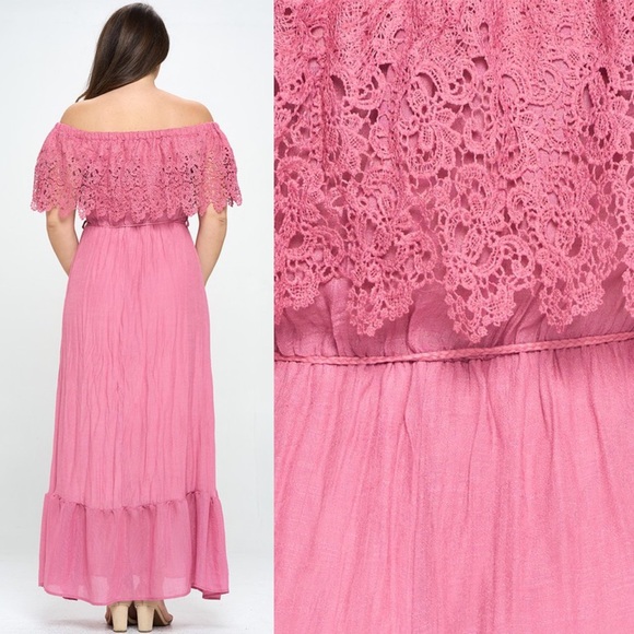 Away on Vacay Pink Off Shoulder Plus Size Maxi Dress - Picture 3 of 3